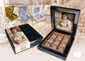 Bombonierka Delux 9 czekoladek / zestaw 10 szt. / Ślub Komunia Chrzest i inne okazje